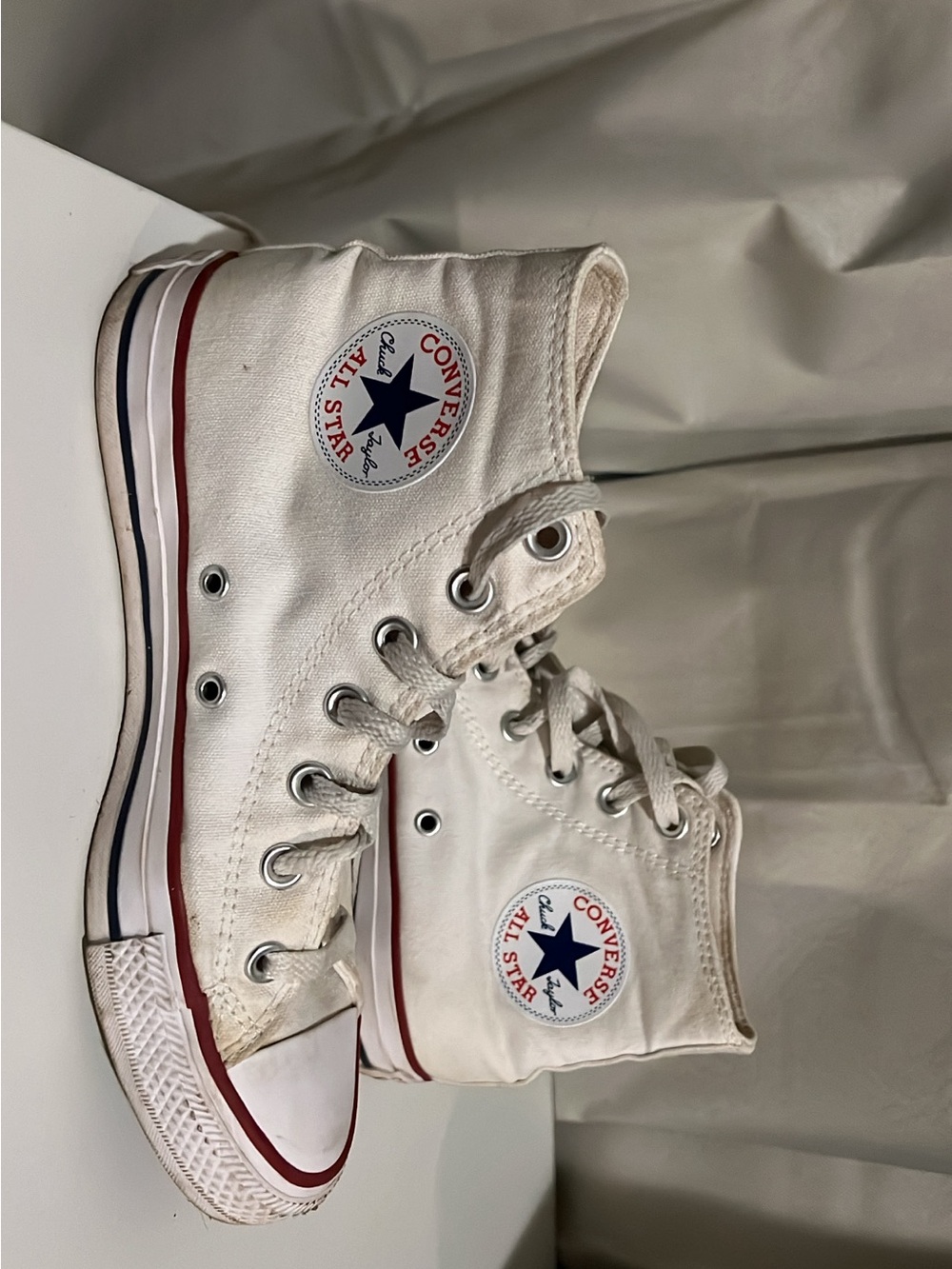 Converse High Top Sneakers in White with Red & Navy Accents